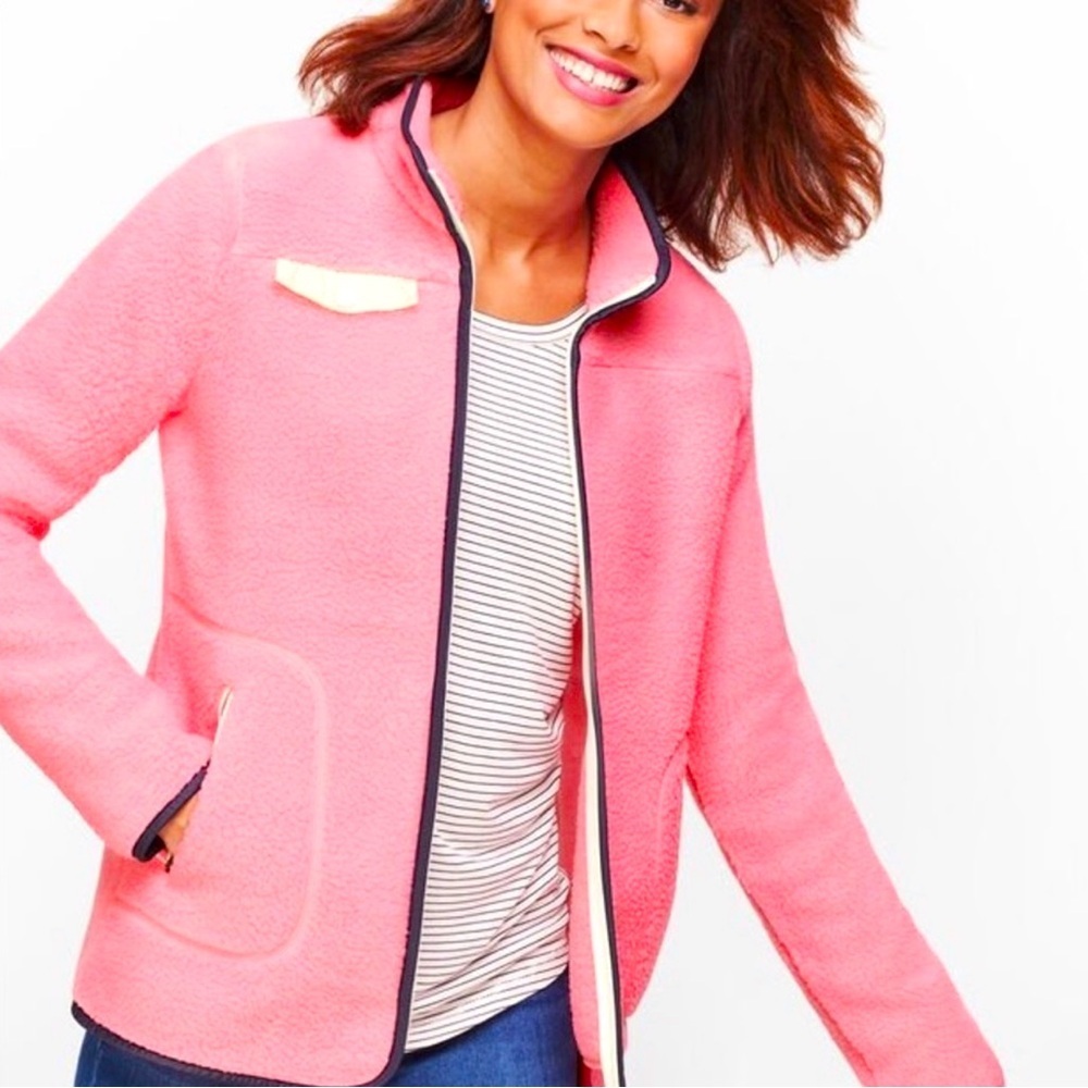EUC Talbots | NEW Pink Teddy Fleece Sherpa Jacket Size Small